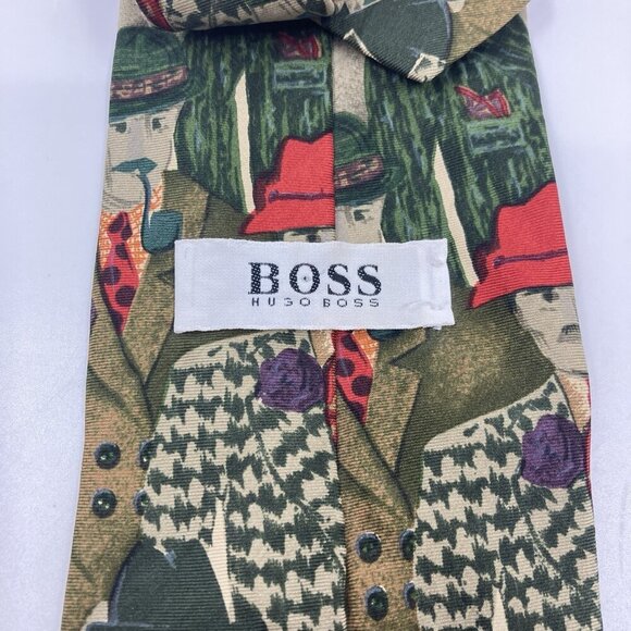 Boss by Hugo Boss Silk Neck Tie Mens Green Made in Italy - Picture 2 of 7